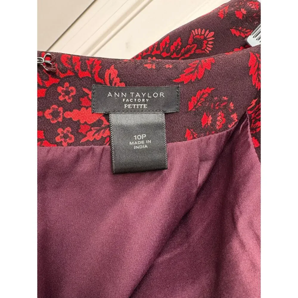 Ann Taylor Factory Skirt Red Eggplant Floral Womens 10 p
